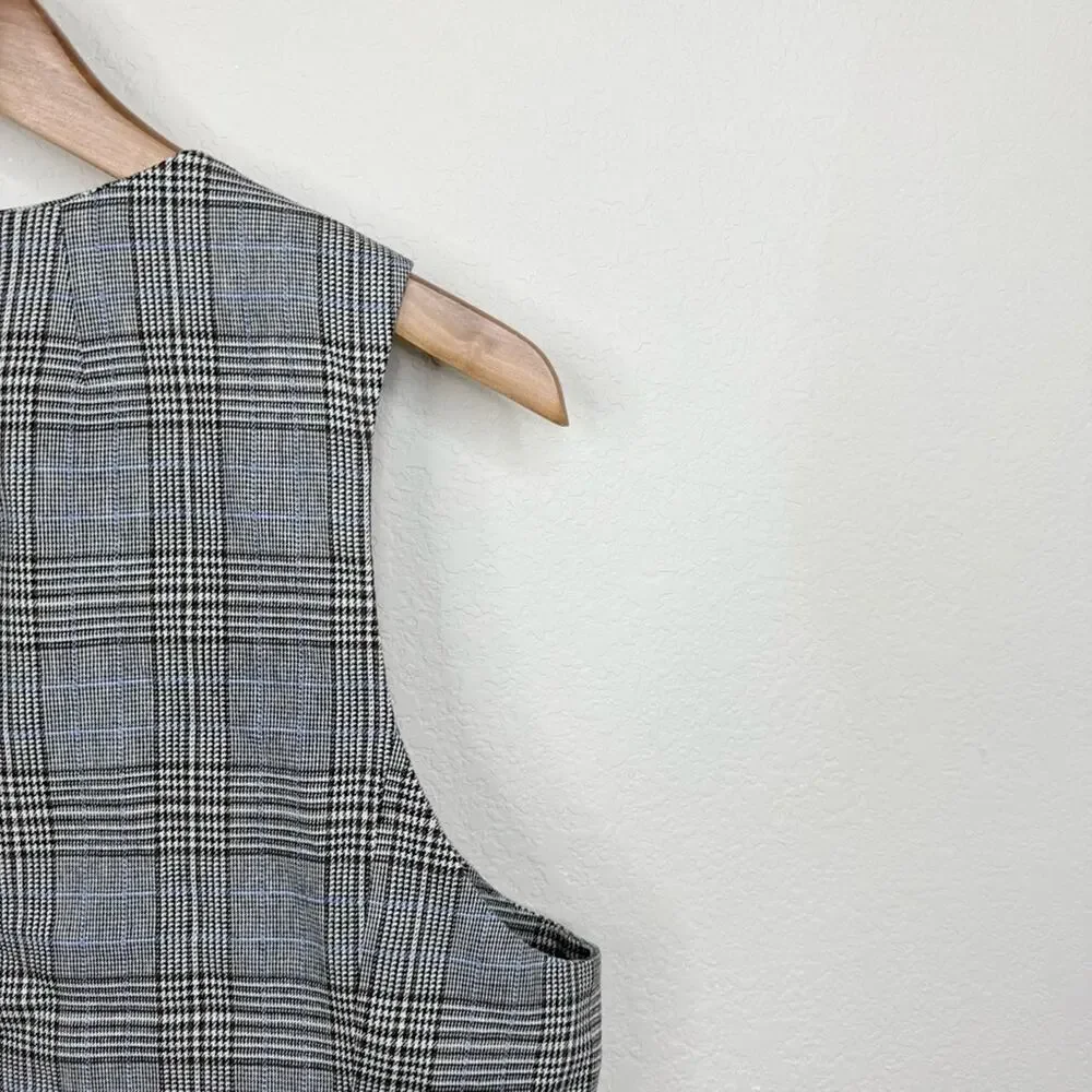MADEWELL Wool Blend Waisted Vest in Yarn-Dye Plaid Brown Tan Career Women’s 14